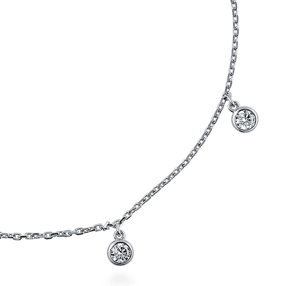 Front view of CZ Cable Chain Charm Anklet in Sterling Silver, Clear