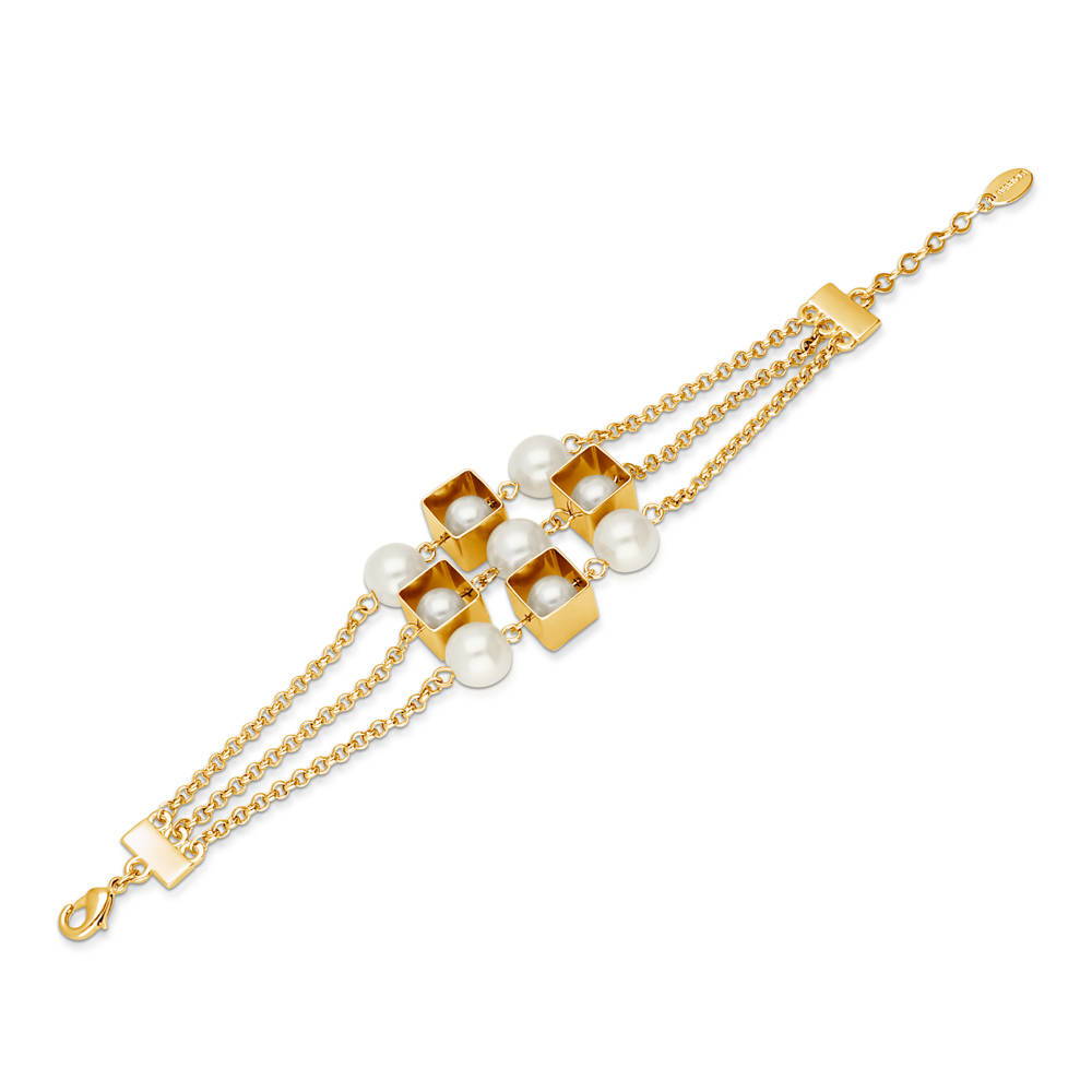 Imitation Pearl Chain Bracelet, Gold-Tone