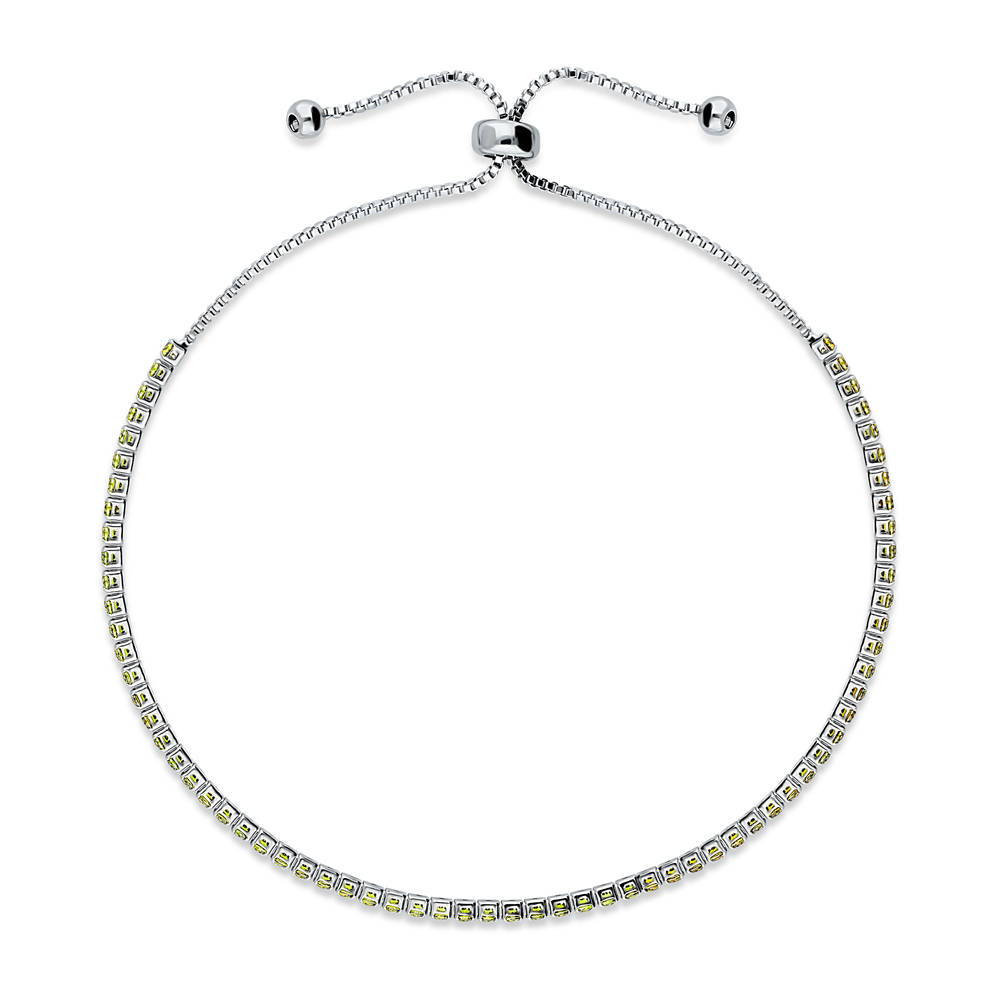 Angle view of CZ Tennis Bracelet Gold Flashed, Green Color