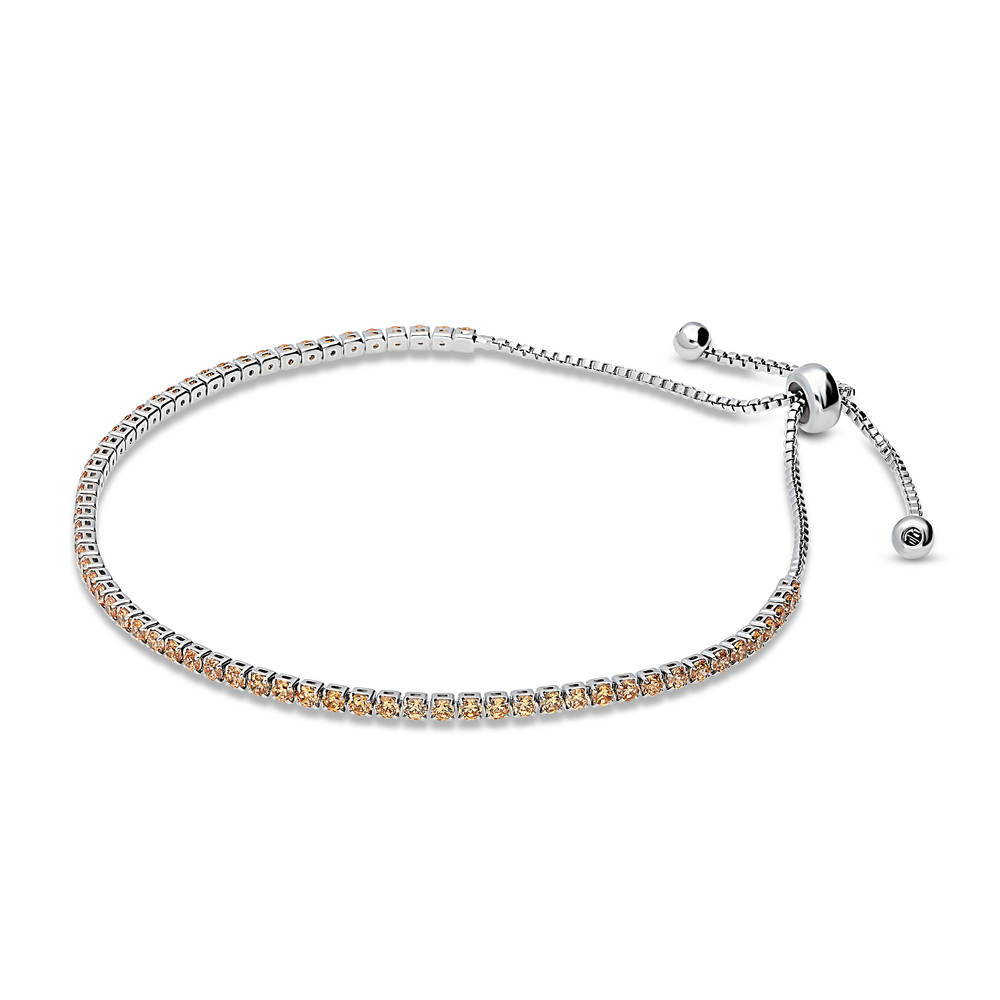 Front view of CZ Tennis Bracelet Gold Flashed, Champagne Color