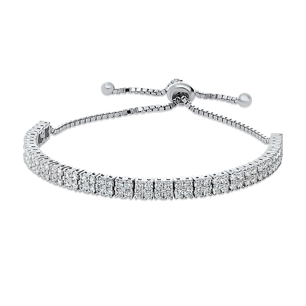 Front view of Bar CZ Tennis Bracelet in Sterling Silver, Clear Color