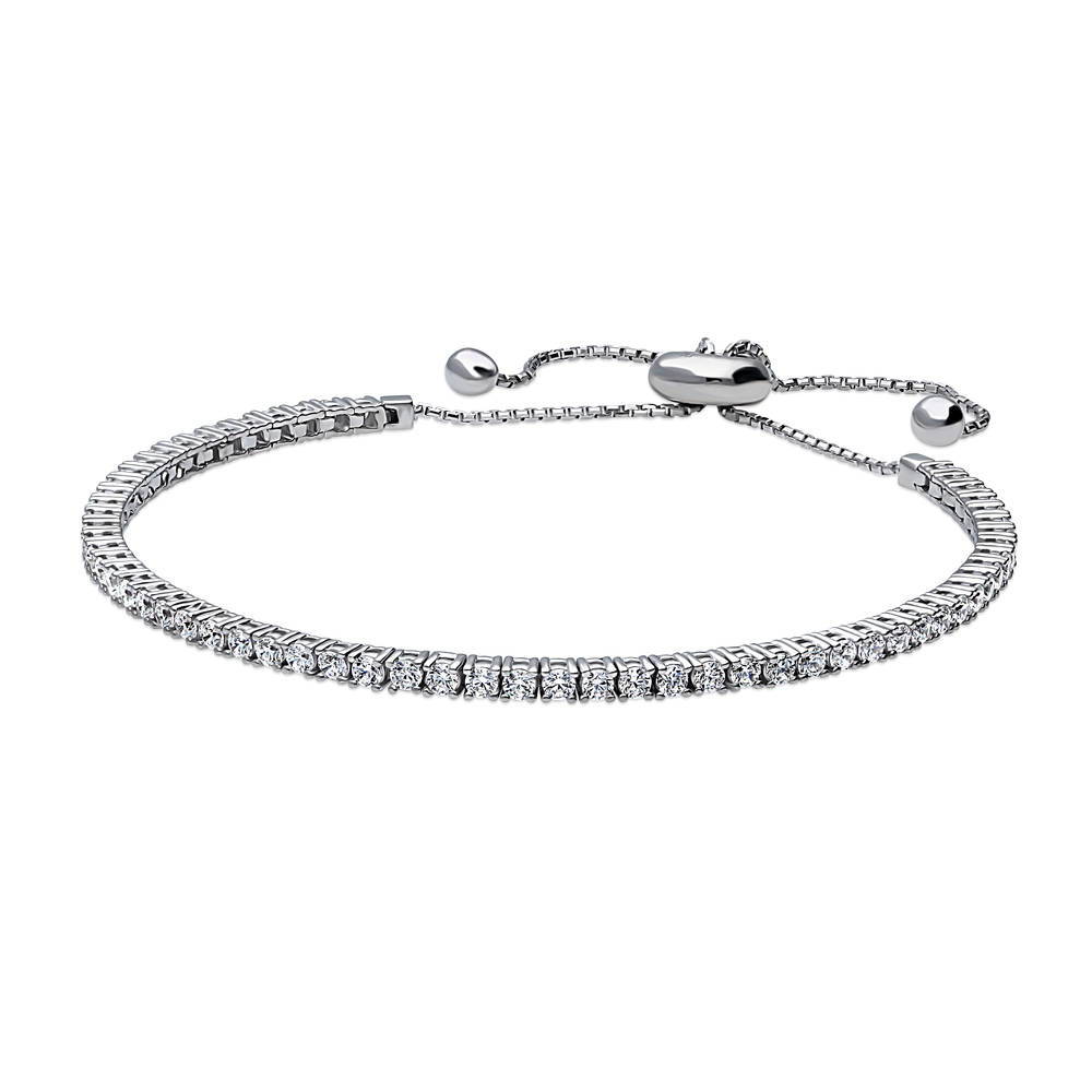 Front view of Bar CZ Tennis Bracelet in Sterling Silver, Rhodium Plated
