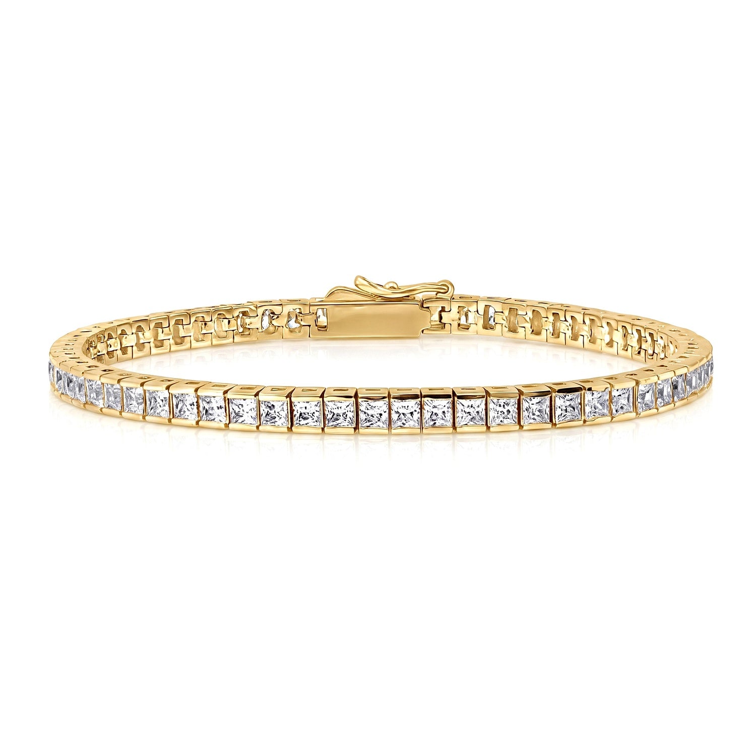 Princess CZ Tennis Bracelet, Gold Flashed / 6.5 inch