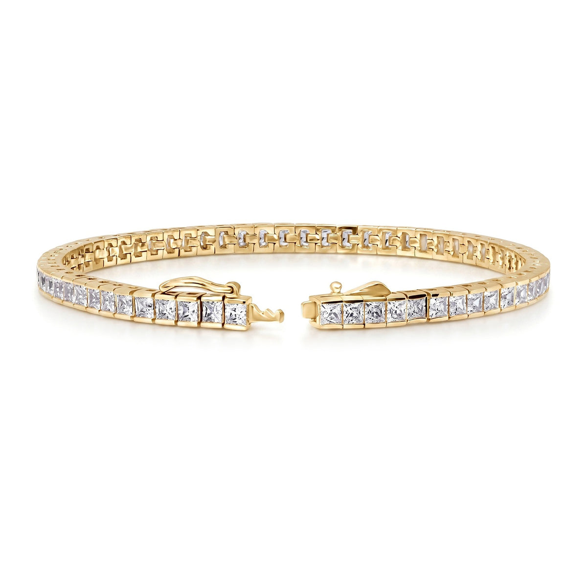 Princess CZ Tennis Bracelet, Gold Flashed / 6.5 inch