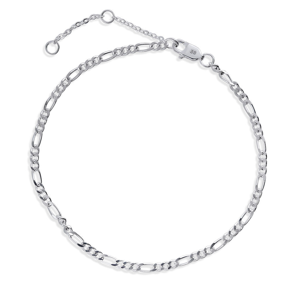 Figaro Chain Bracelet in Sterling Silver, No Plating
