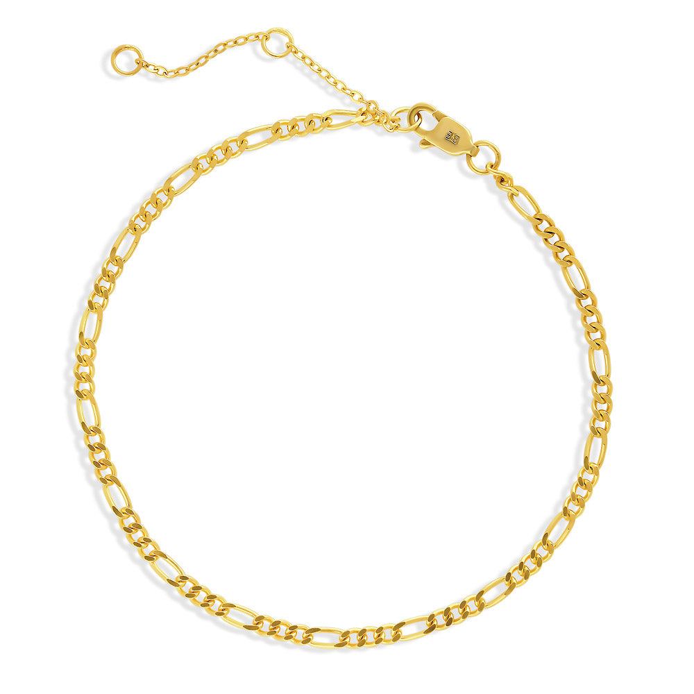 Figaro Chain Bracelet in Sterling Silver, Yellow Gold Flashed
