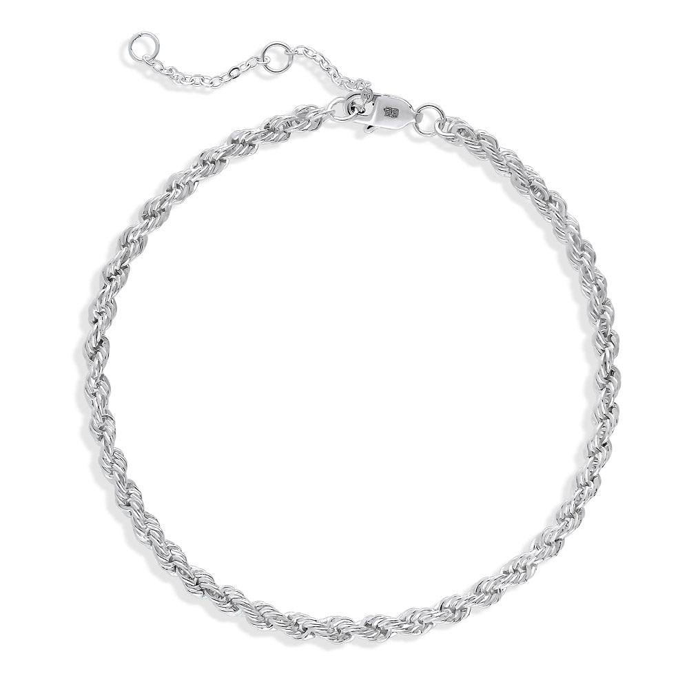 Twisted Rope Chain Bracelet in Sterling Silver 3mm, No Plating
