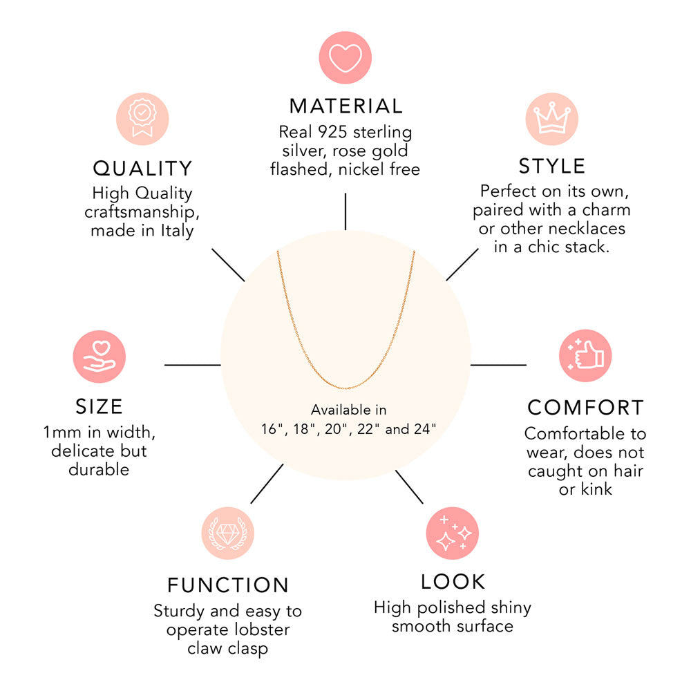 Italian Layered Rolo Chain Necklace in Sterling Silver, 3-Piece, Rose Gold Flashed / 16-20 inch