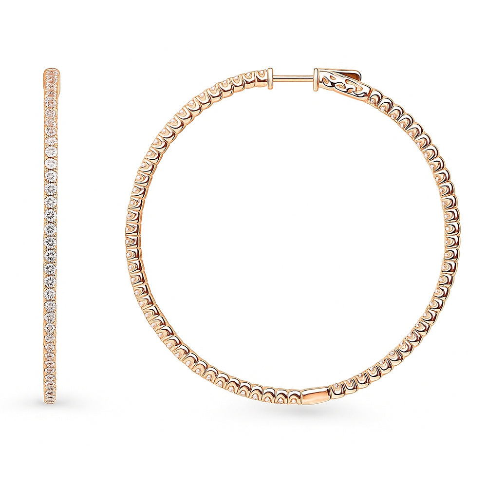 CZ Large Inside-Out Hoop Earrings in Sterling Silver 2.2 inch, Rose Gold Flashed