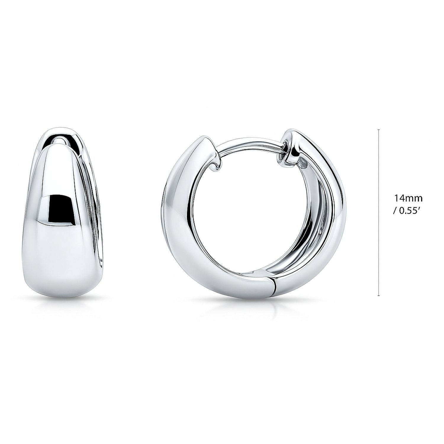 Dome CZ Small Huggie Earrings in Sterling Silver 0.6 inch, Rhodium Plated