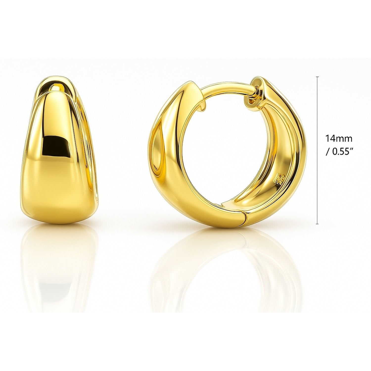 Dome CZ Small Huggie Earrings in Sterling Silver 0.6 inch, Yellow Gold Flashed