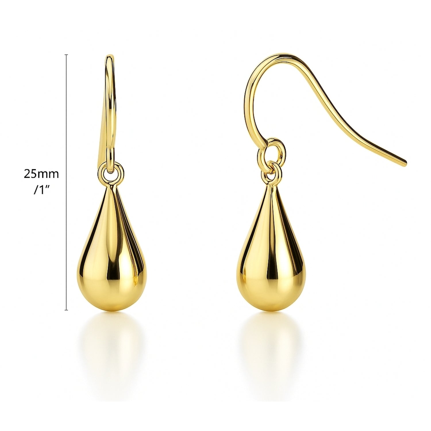 Teardrop Fish Hook Earrings in Sterling Silver, Yellow Gold Flashed