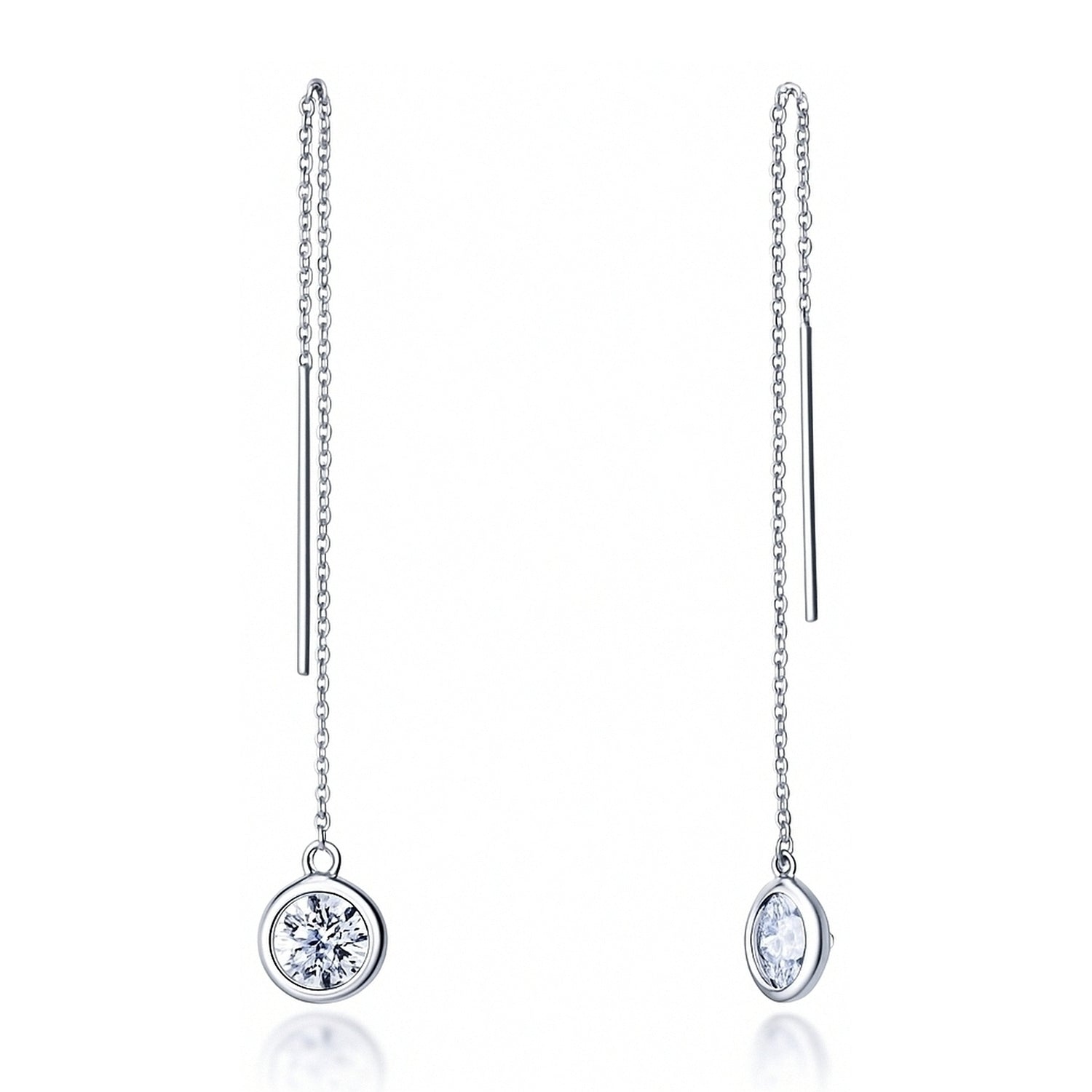 CZ Threader Earrings in Gold Flashed Sterling Silver, 2 Pairs