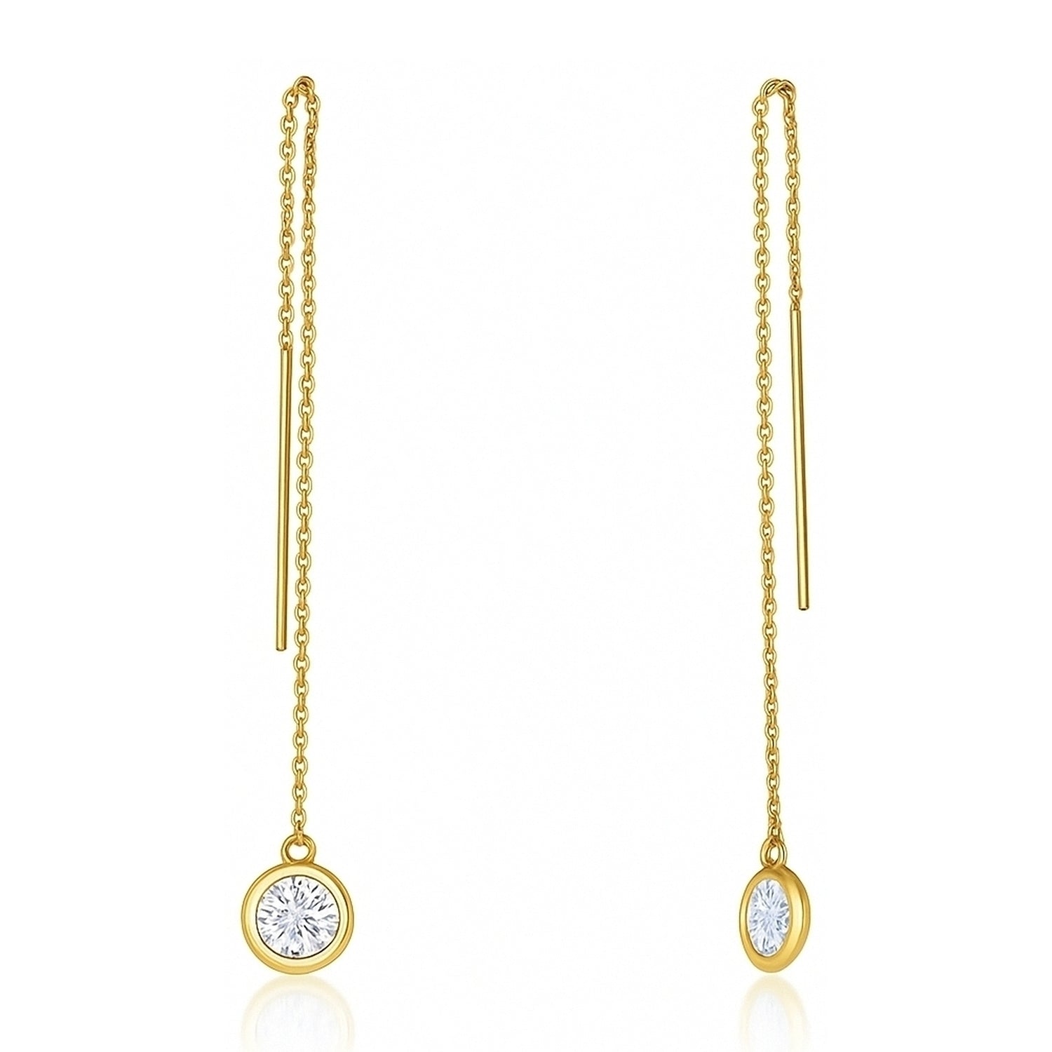 CZ Threader Earrings in Gold Flashed Sterling Silver, 2 Pairs