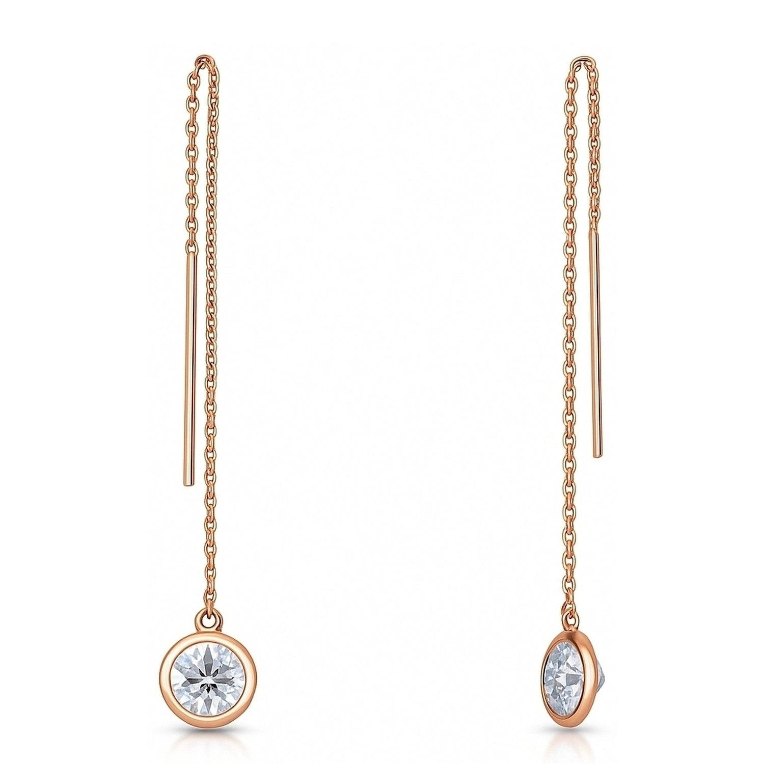 CZ Threader Earrings in Sterling Silver, Rose Gold Flashed