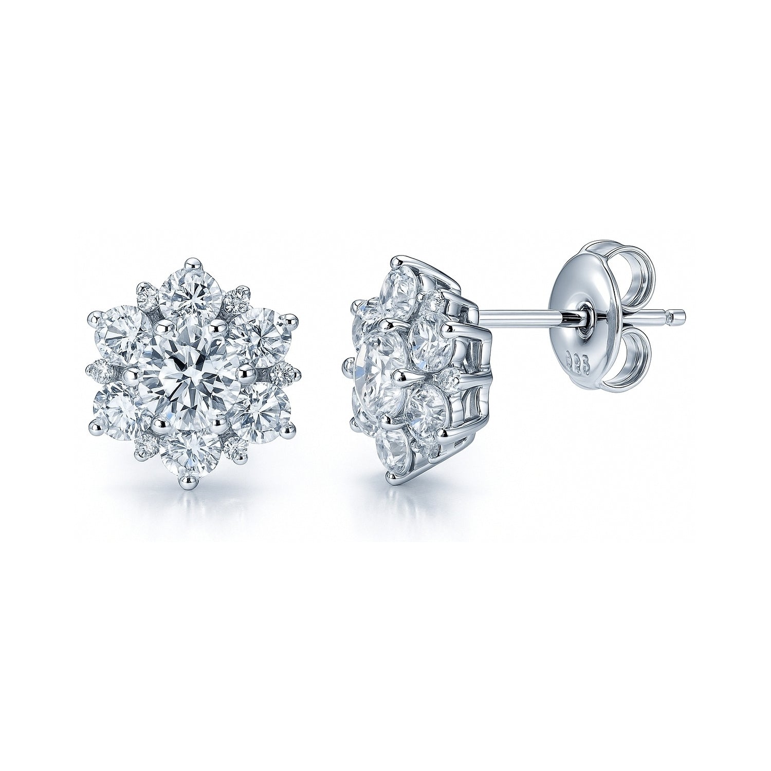 Sterling Silver Flower Halo Cubic Zirconia CZ Stud Earrings