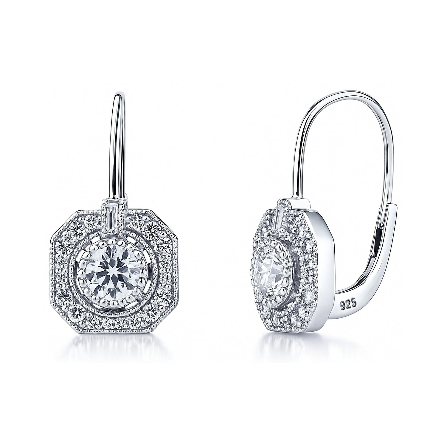Art Deco CZ Necklace and Earrings in Sterling Silver