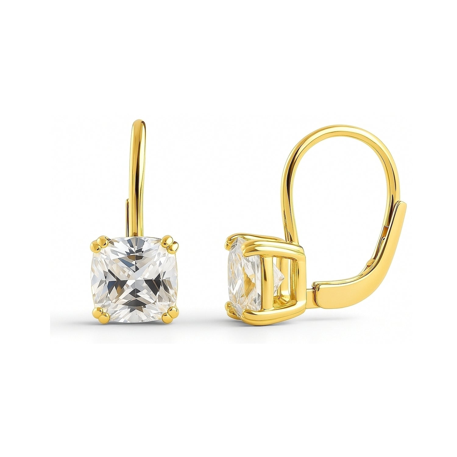 Solitaire CZ Earrings in Gold Flashed Sterling Silver, 2 Pairs