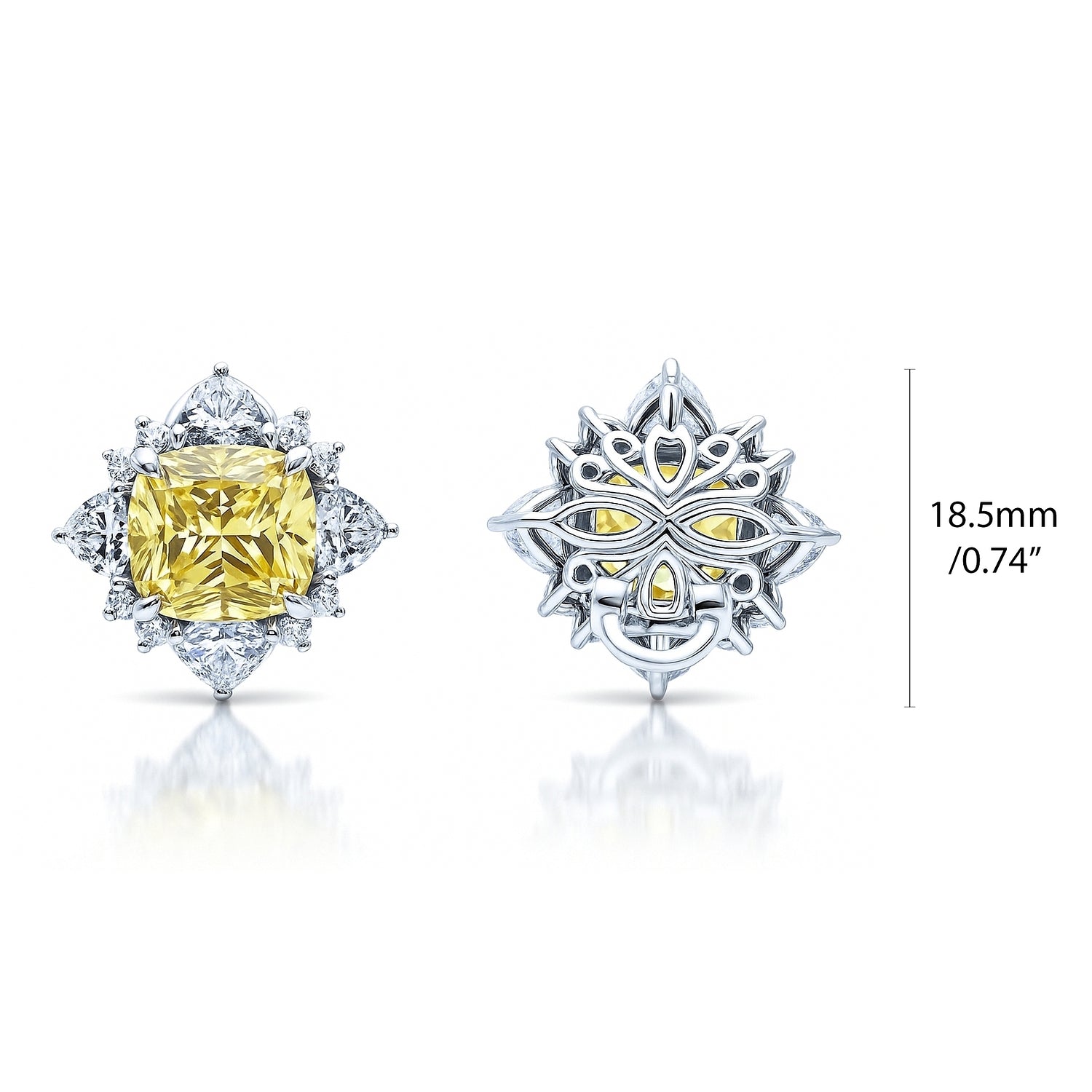 Halo Flower Canary Yellow Cushion CZ Set in Sterling Silver