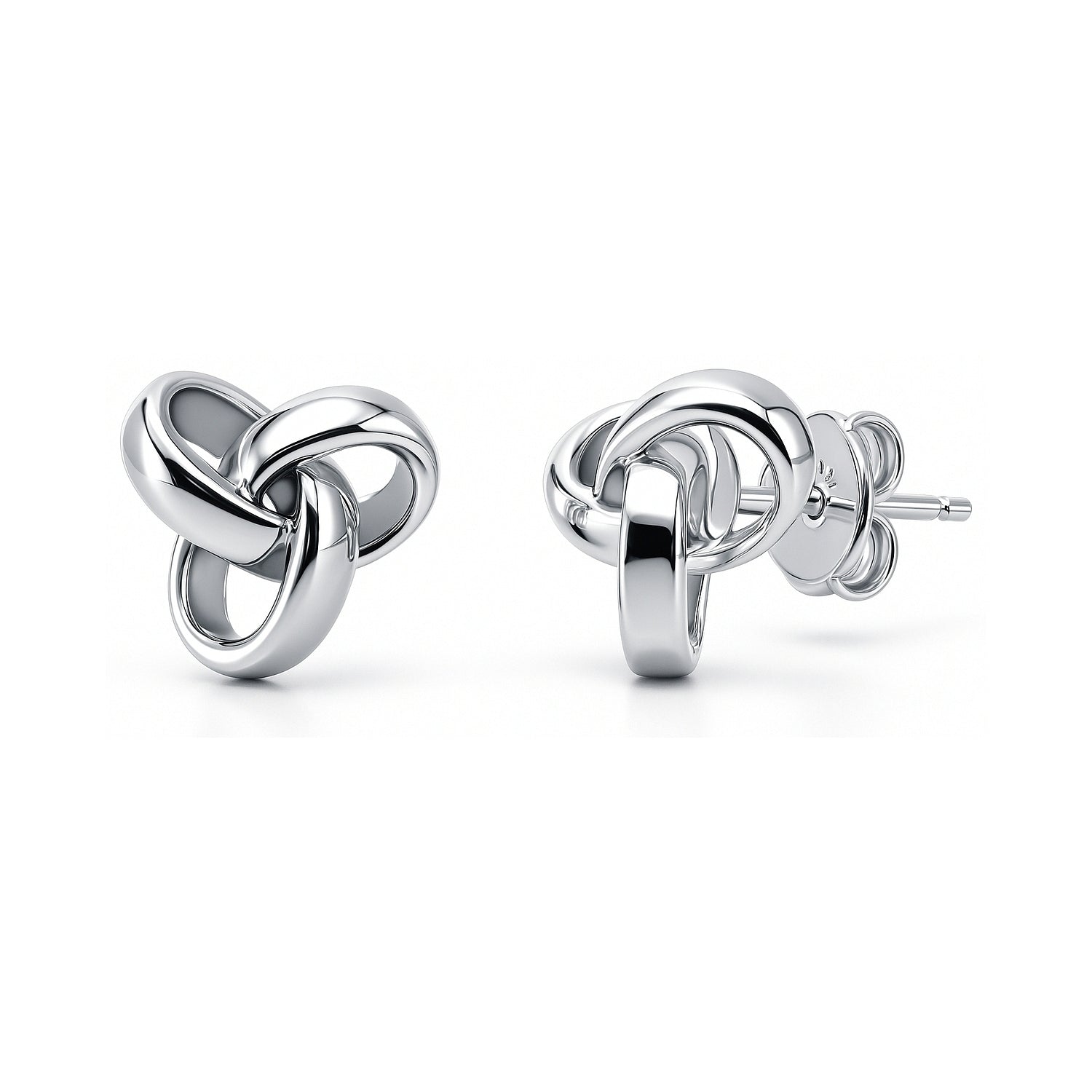 Love Knot Stud Earrings in Sterling Silver, Rhodium Plated