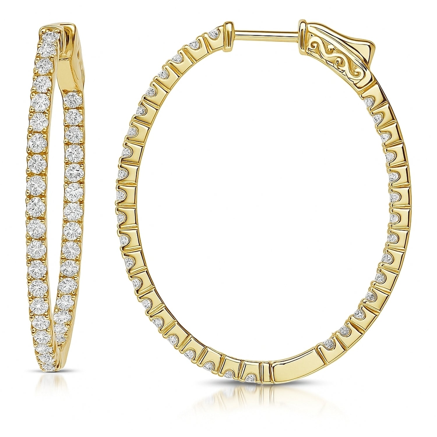 Oval CZ Inside-Out Hoop Earrings in Sterling Silver 1.4 inch, Yellow Gold Flashed