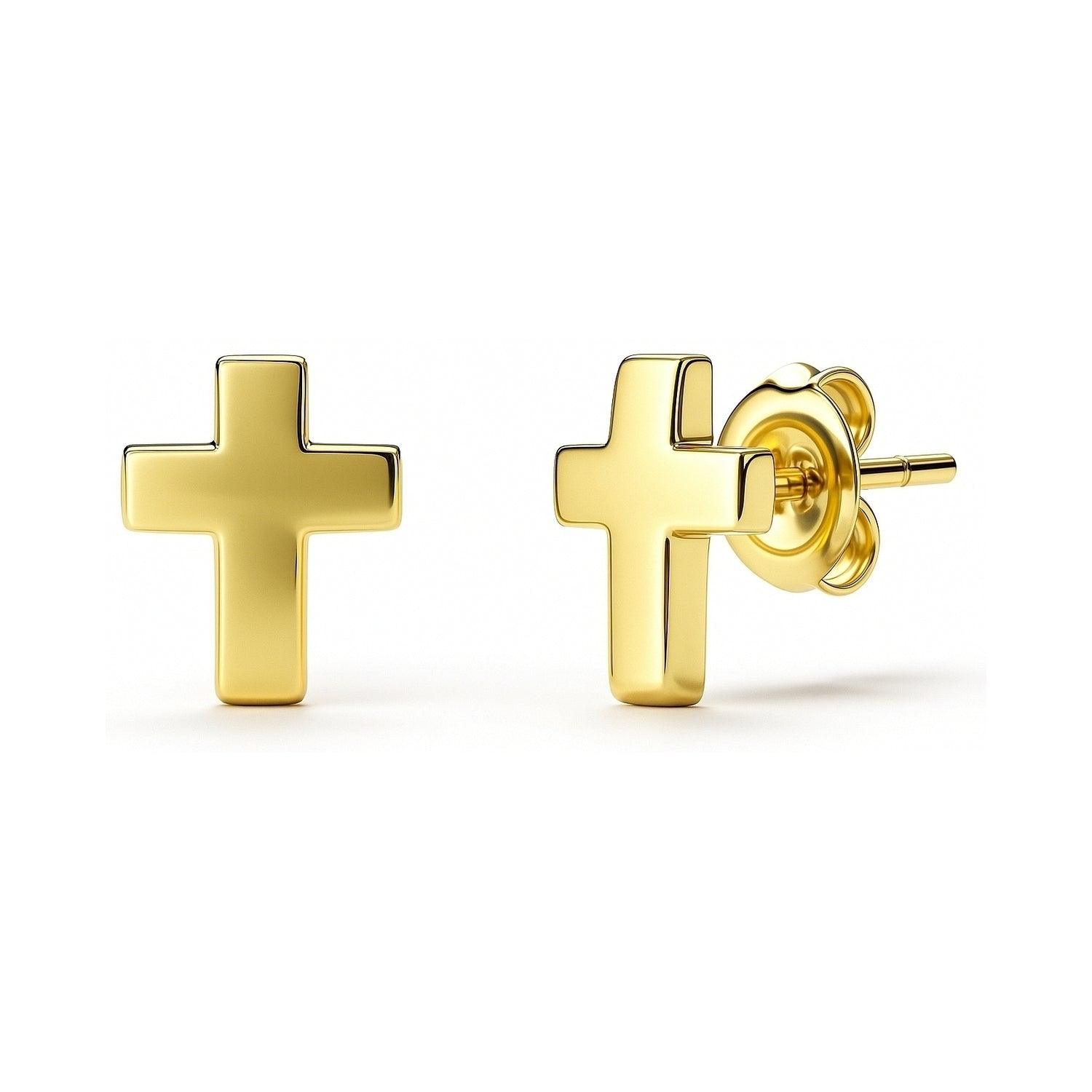 Cross Stud Earrings in Gold Flashed Sterling Silver, 2 Pairs