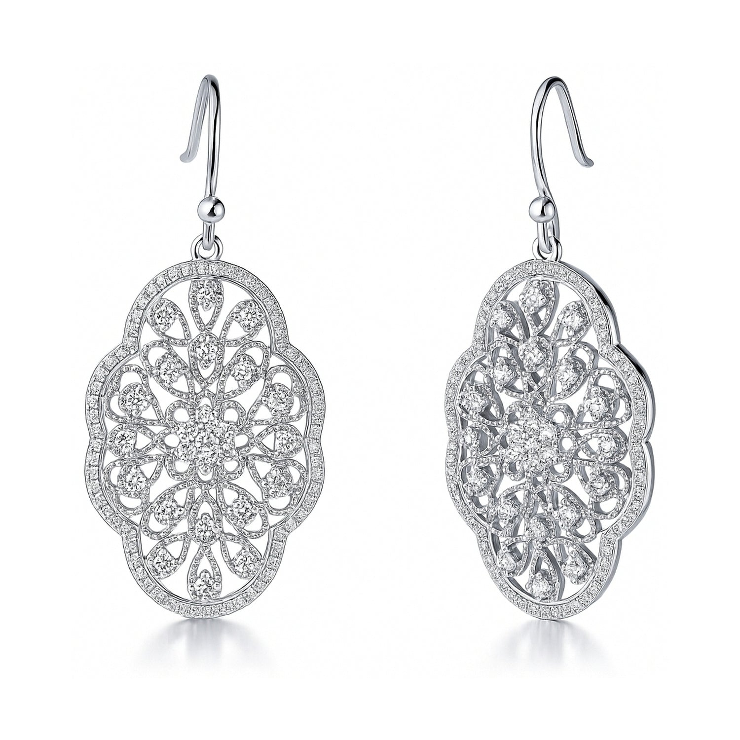 Flower Milgrain Art Deco Filigree CZ Set in Sterling Silver