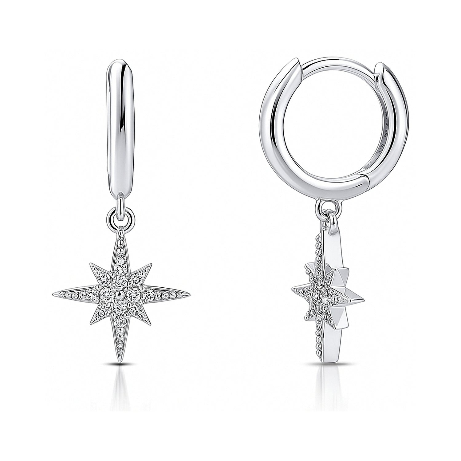 Sterling Silver Starburst Cubic Zirconia CZ Dangle Earrings