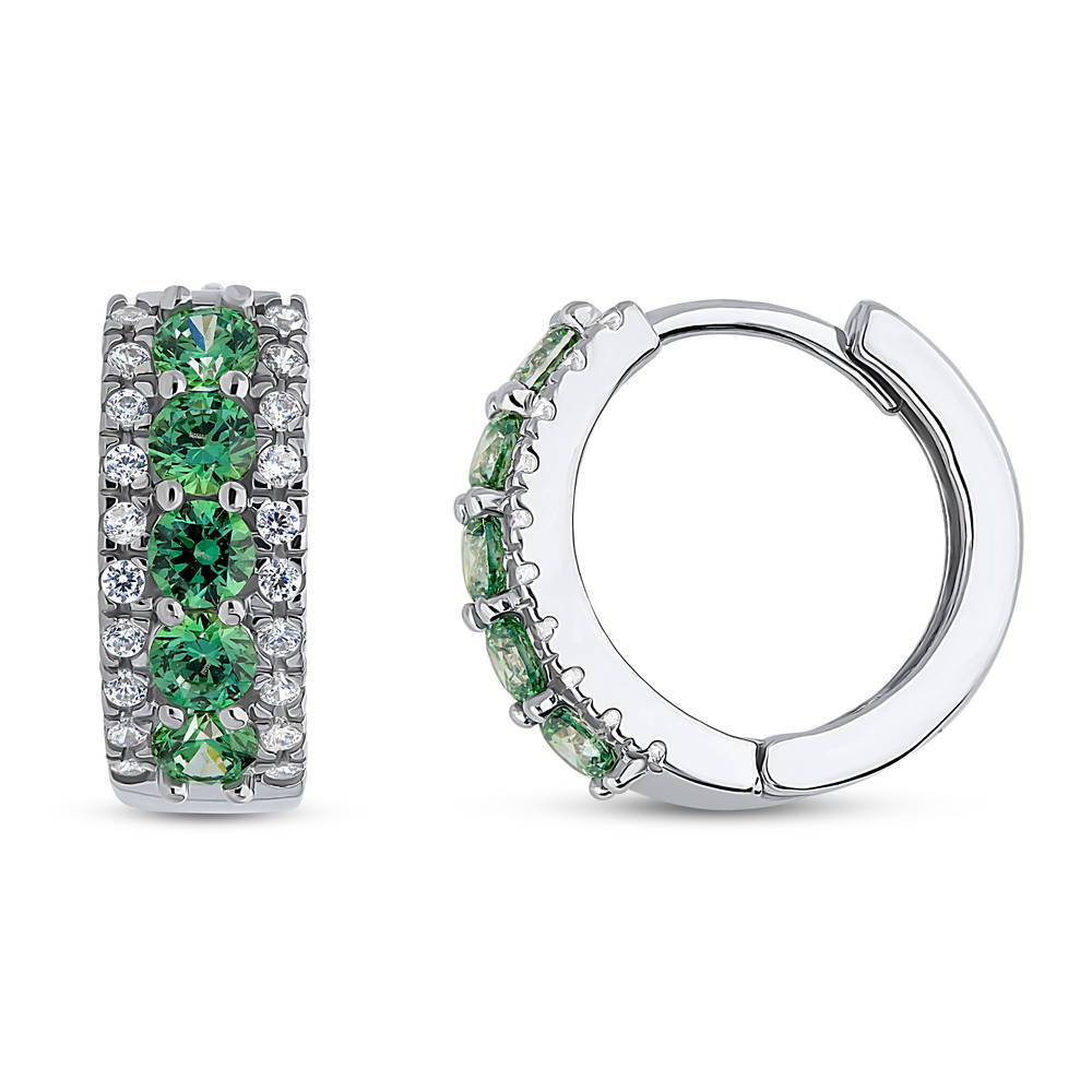 5-Stone CZ Mini Huggie Earrings in Sterling Silver 0.5 inch, Green