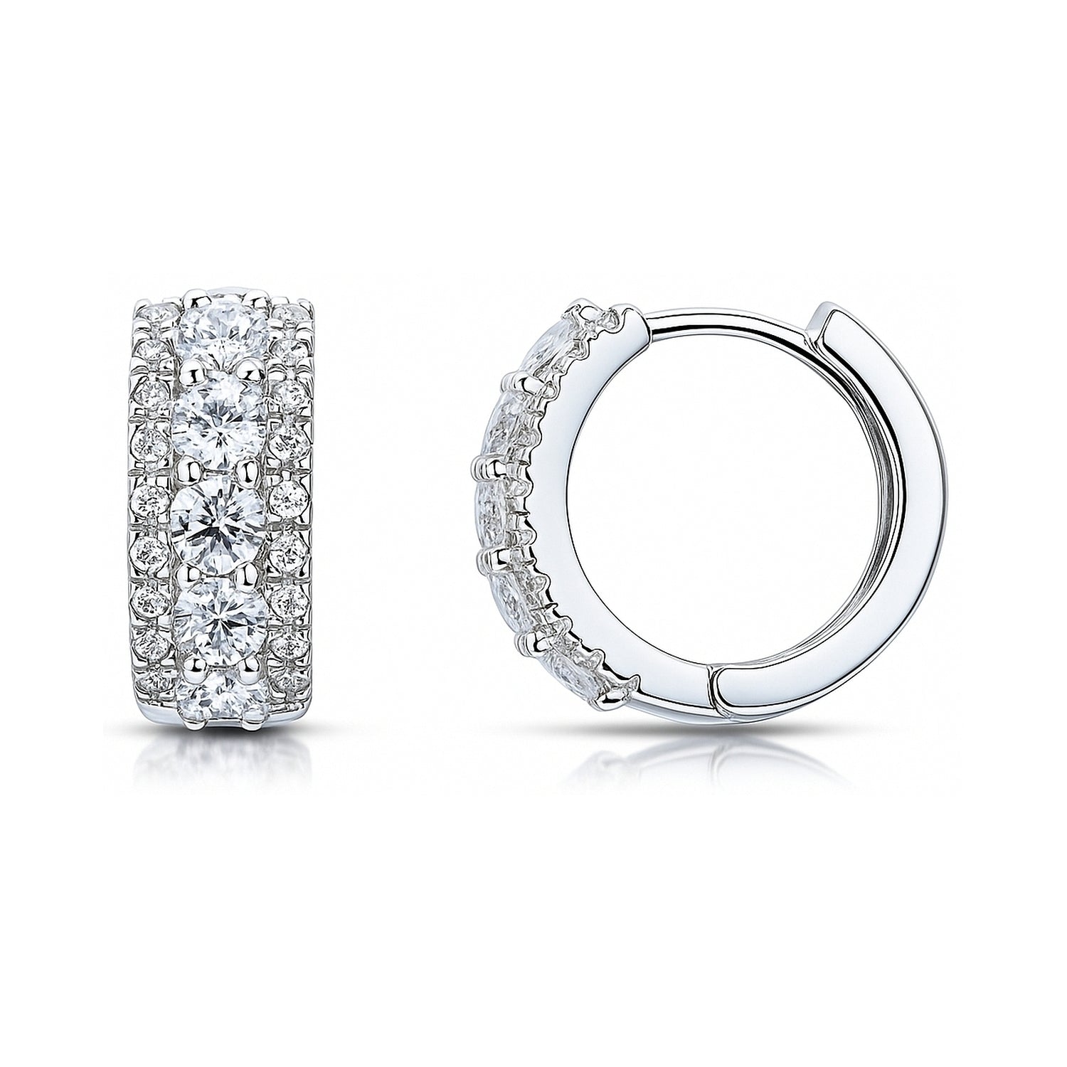 5-Stone CZ Mini Huggie Earrings in Sterling Silver 0.5 inch, Clear