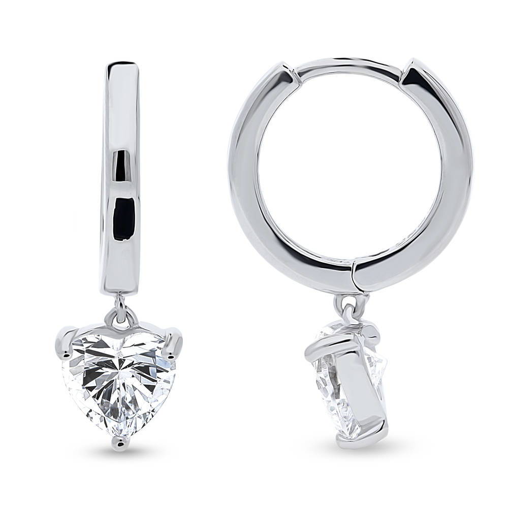 Solitaire CZ Cartilage Huggie Earrings in Sterling Silver 0.5 inch, Heart Shaped Cut