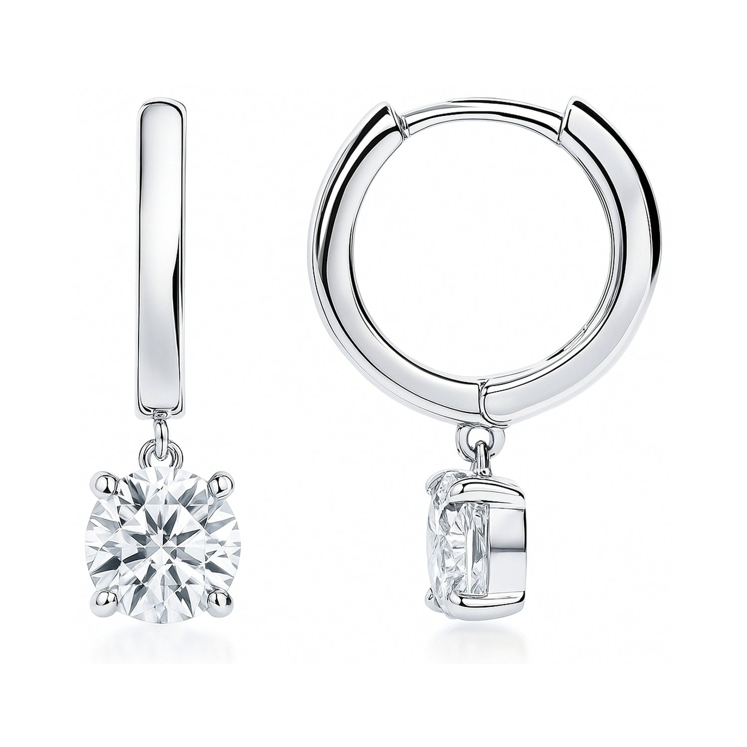Solitaire CZ Cartilage Huggie Earrings in Sterling Silver 0.5 inch, Round Cut