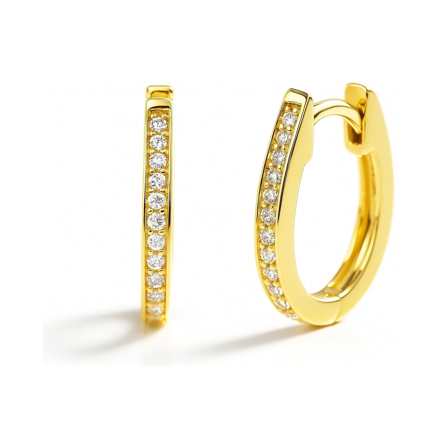 Oval Bar CZ Small Hoop Earrings in Sterling Silver 0.6 inch, Yellow Gold Flashed