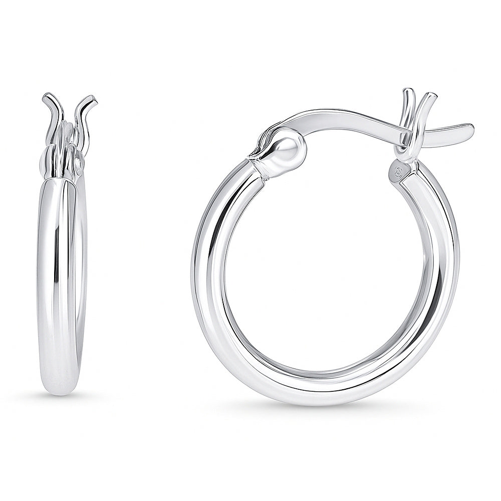 Small Hoop Earrings in Sterling Silver 0.6 inch, Rhodium Plated