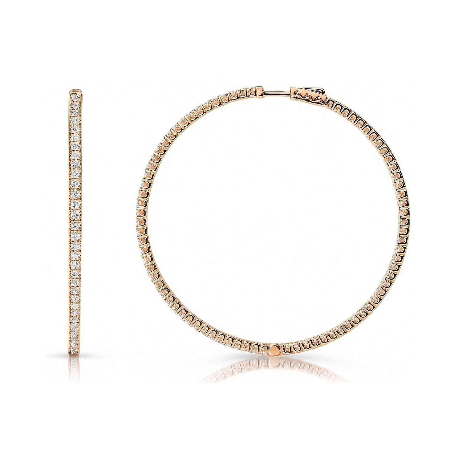 CZ Large Inside-Out Hoop Earrings in Sterling Silver 2.5 inch, Rose Gold Flashed
