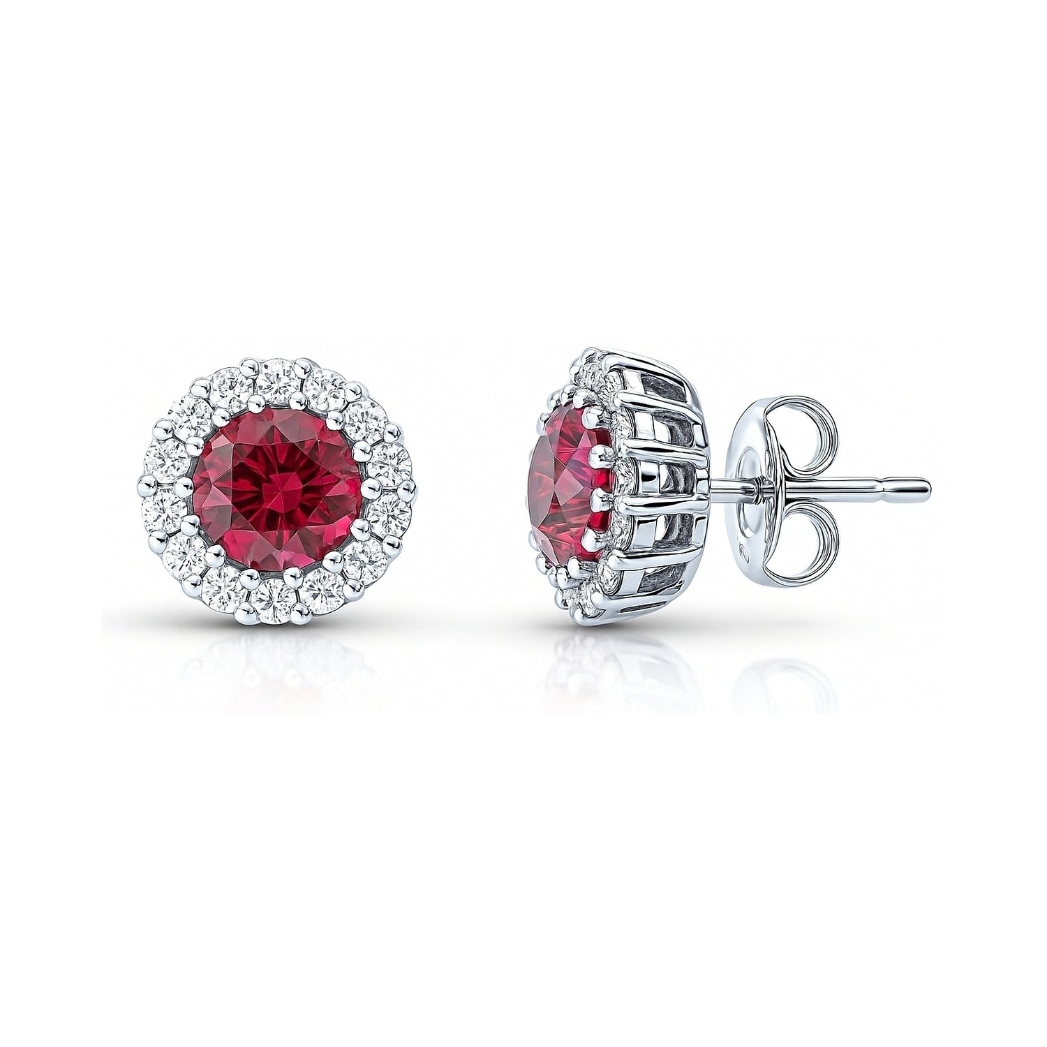 Halo Kaleidoscope CZ Stud Earrings in Sterling Silver, Red