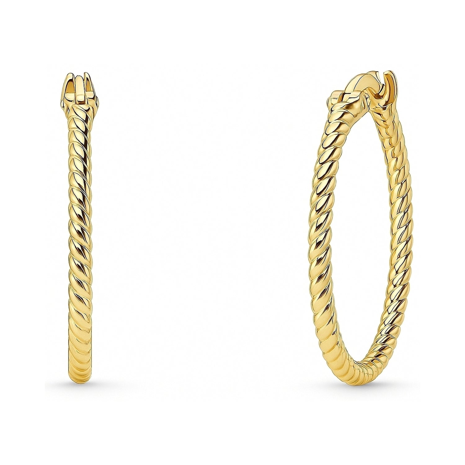 Cable Small Hoop Earrings in Sterling Silver 0.9 inch, Yellow Gold Flashed