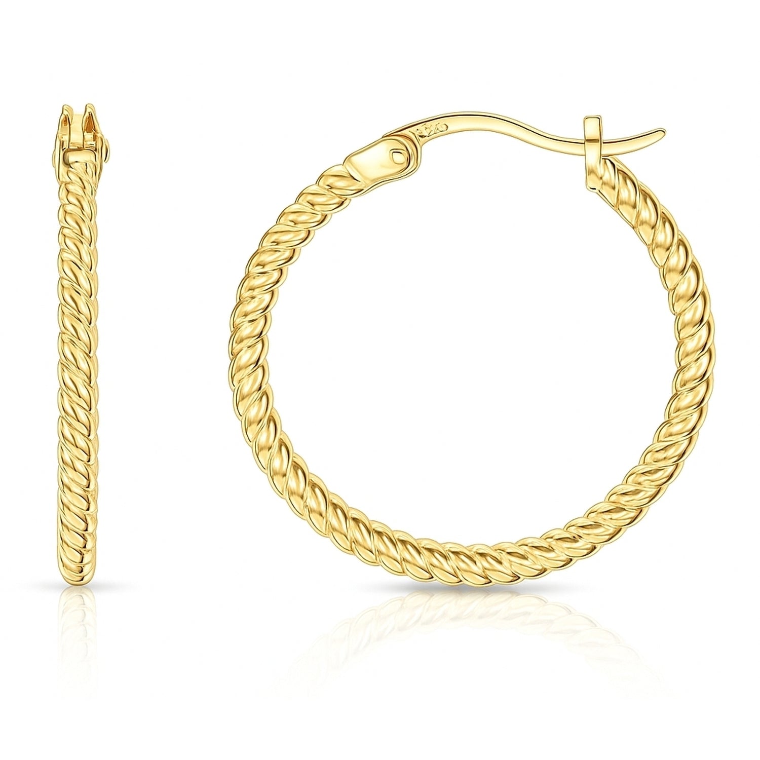 Cable Small Hoop Earrings in Sterling Silver 0.9 inch, Yellow Gold Flashed