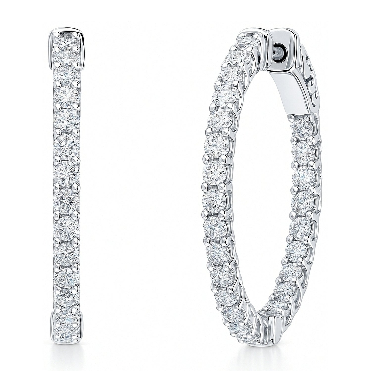 CZ Small Inside-Out Hoop Earrings in Sterling Silver 1 inch, Rhodium Plated