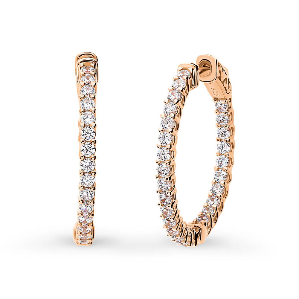 CZ Small Inside-Out Hoop Earrings in Sterling Silver 1"