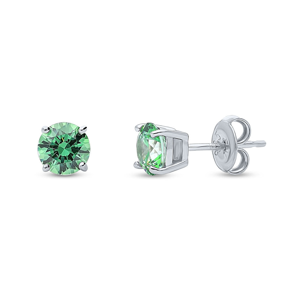 Solitaire 1.6ct CZ Cartilage Stud Earrings in Sterling Silver, Green