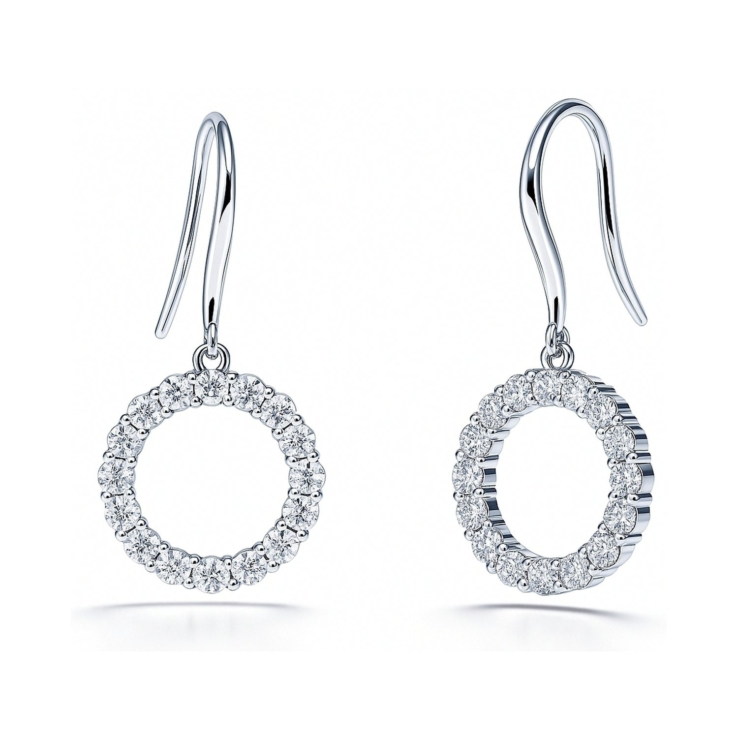 Sterling Silver Open Circle CZ Fish Hook Dangle Earrings #E1683-01