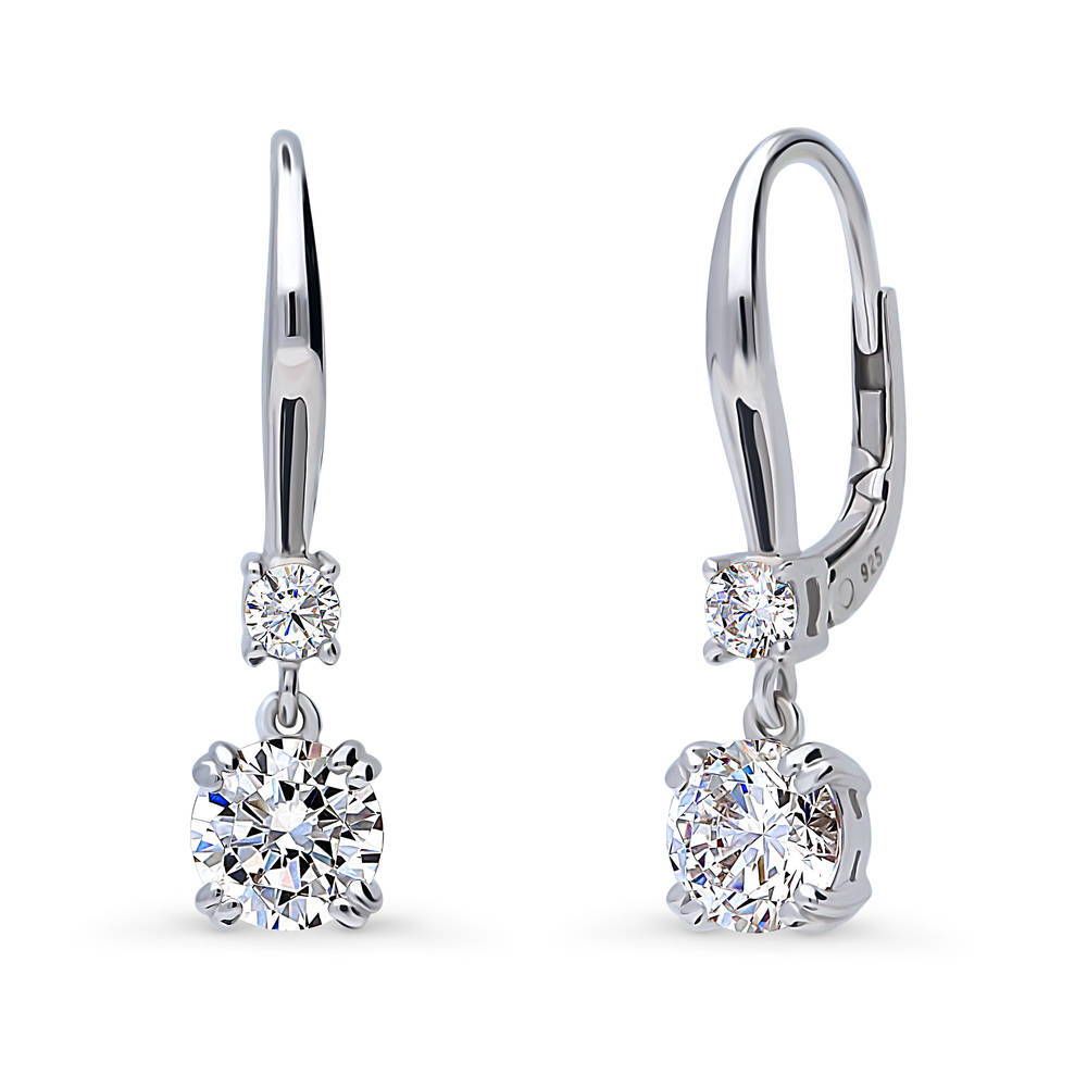 Solitaire 6mm Round Cubic Zirconia CZ Rhodium Over Sterling Lever Back Earrings
