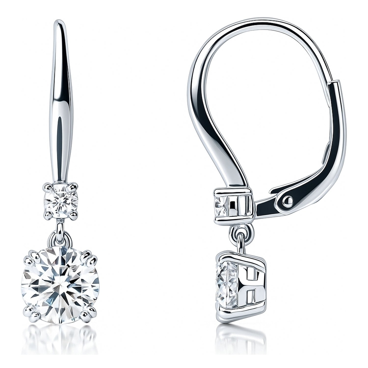 Solitaire CZ Leverback Earrings in Sterling Silver, 6mm
