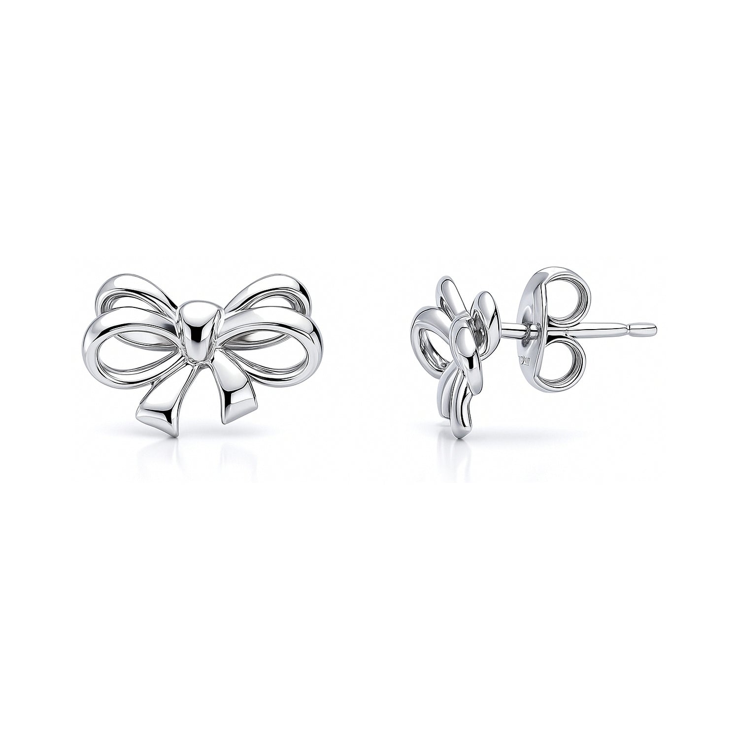 Bow Tie Ribbon CZ Stud Earrings in Sterling Silver, Style 1