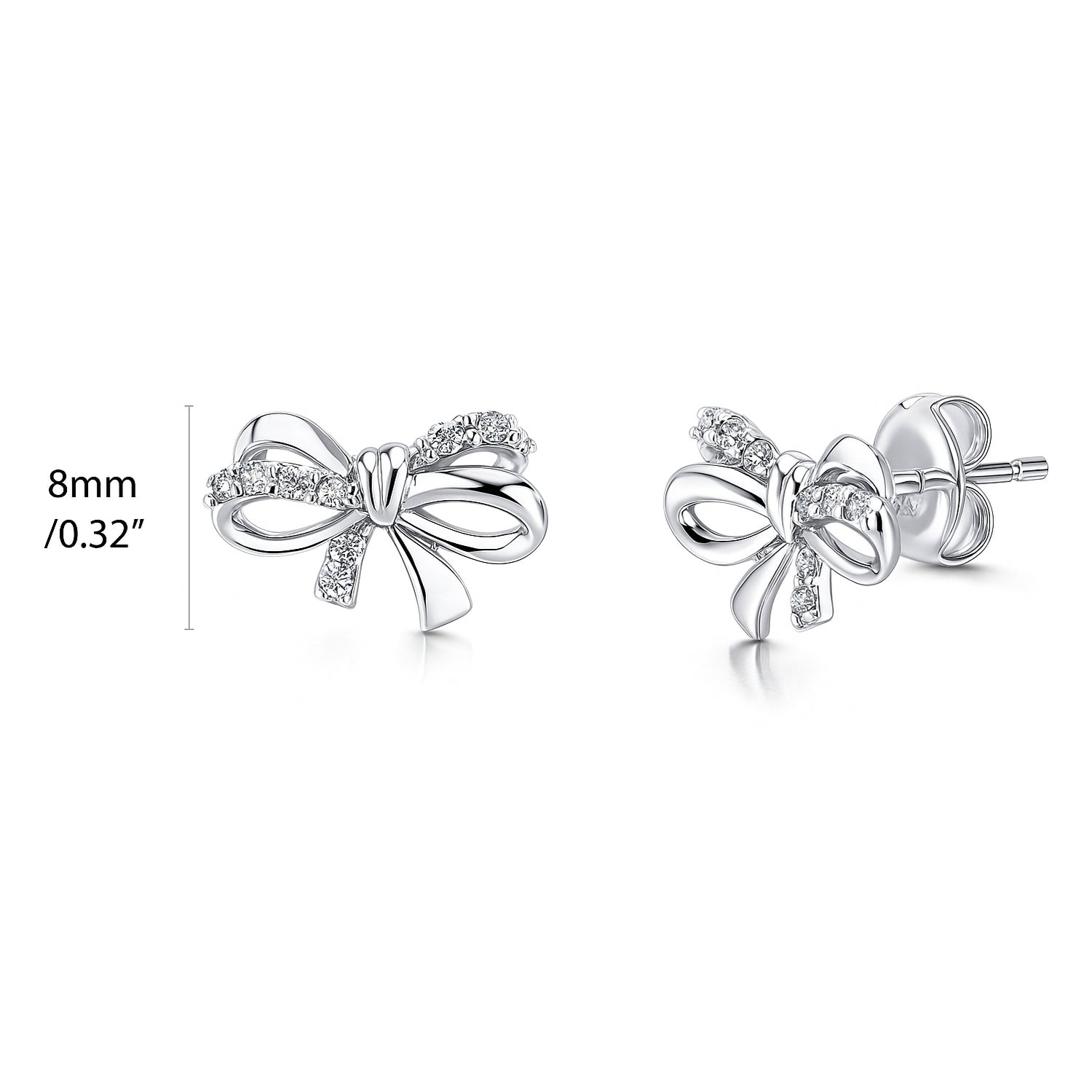 Bow Tie Ribbon CZ Stud Earrings in Sterling Silver, Style 2