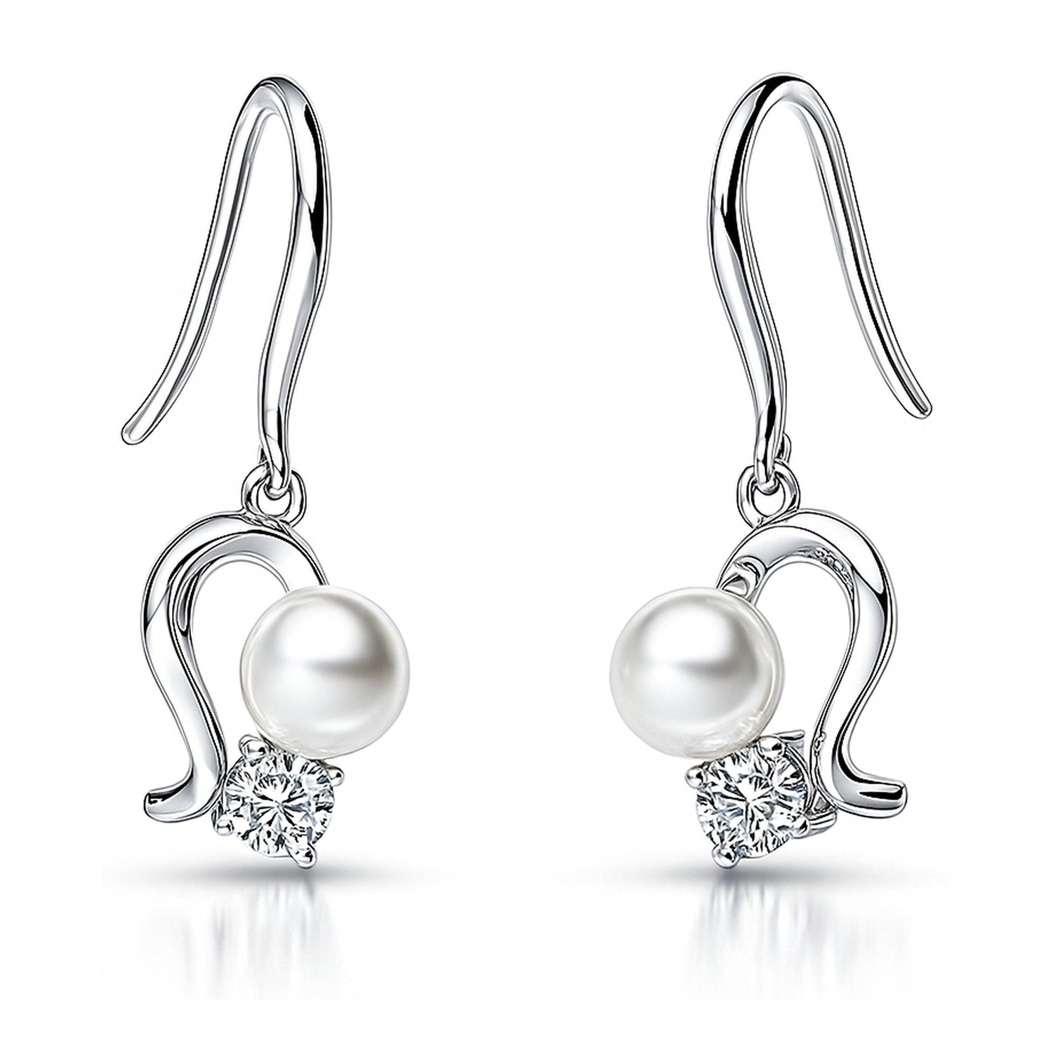 Ball Bead Imitation Pearl Fish Hook Earrings in Sterling Silver