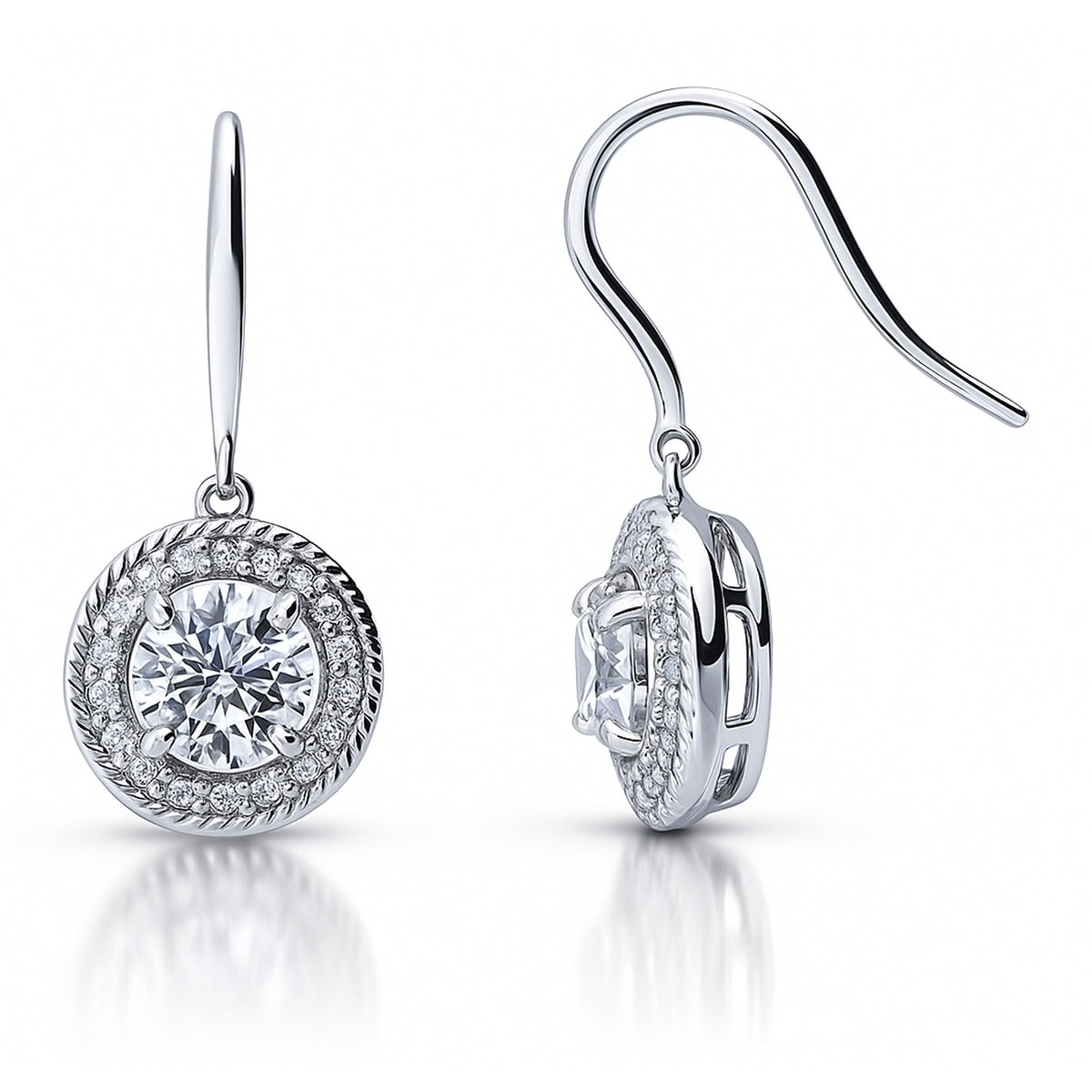 Halo Cable Art Deco CZ Fish Hook Earrings in Sterling Silver
