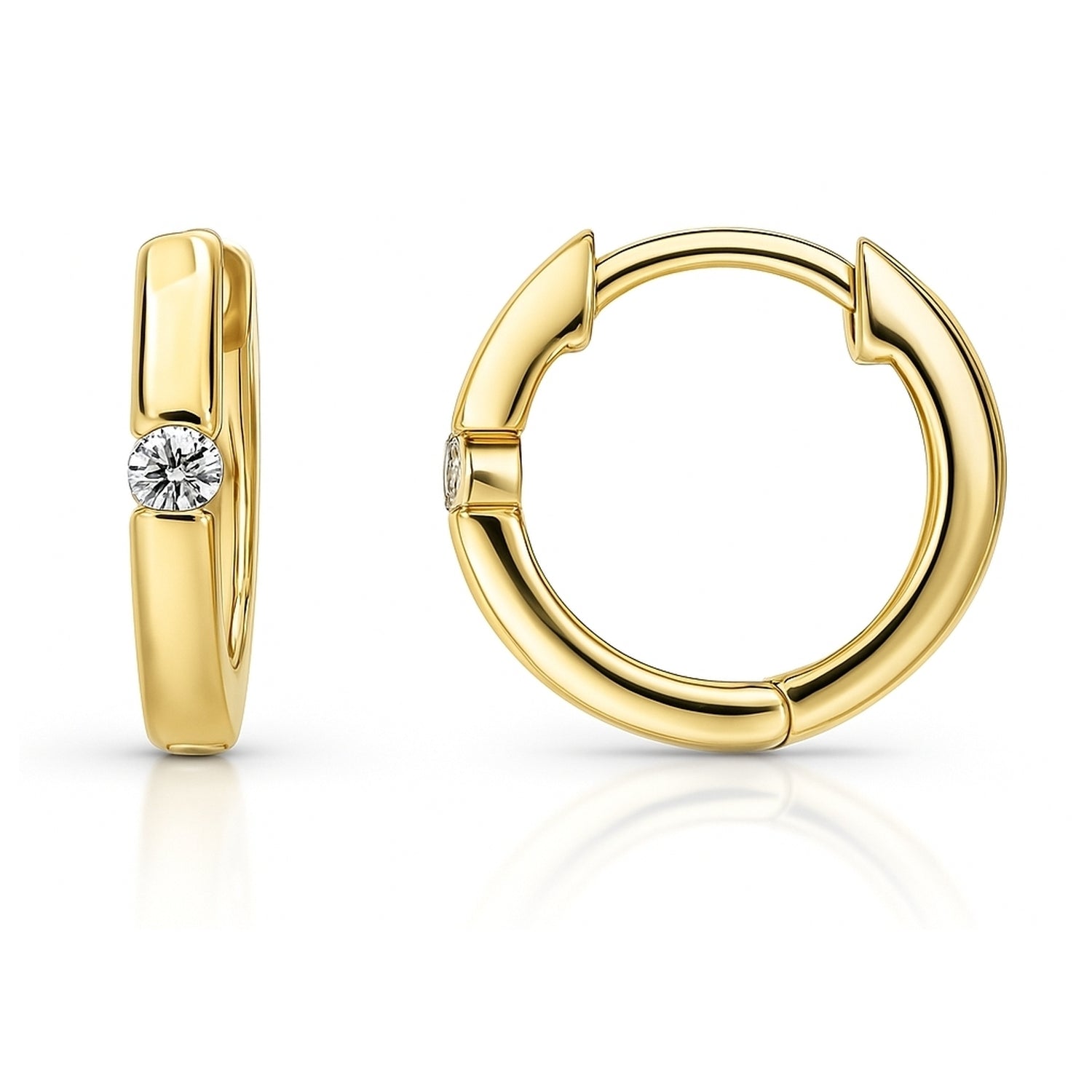 Solitaire CZ Small Hoop Earrings in Gold Flashed Sterling Silver, 0.55 inch