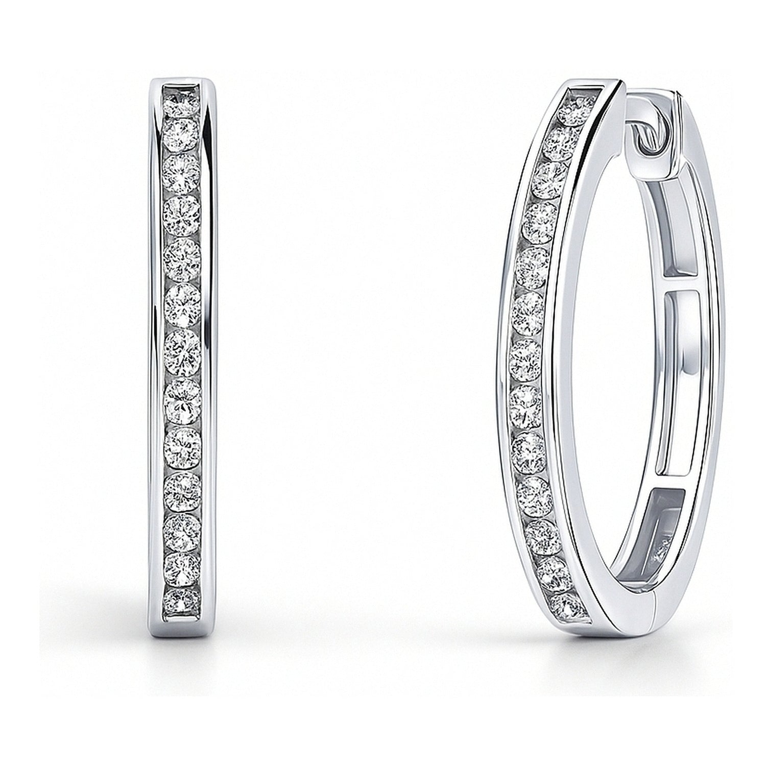 Bar CZ Small Hoop Earrings in Sterling Silver, 0.8 inch